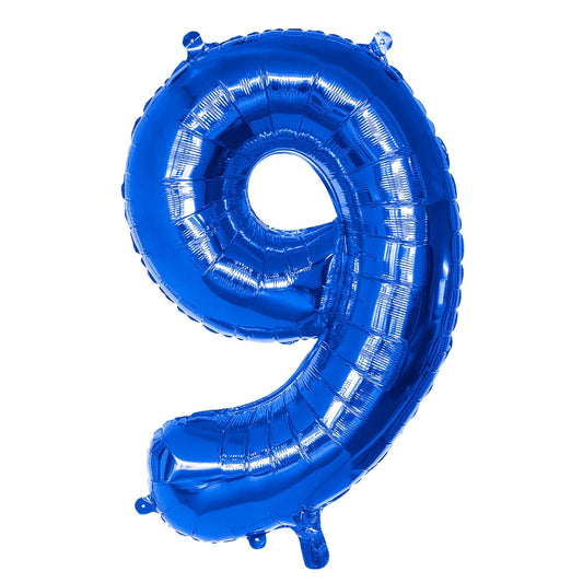 Ballon en aluminium '9' bleu