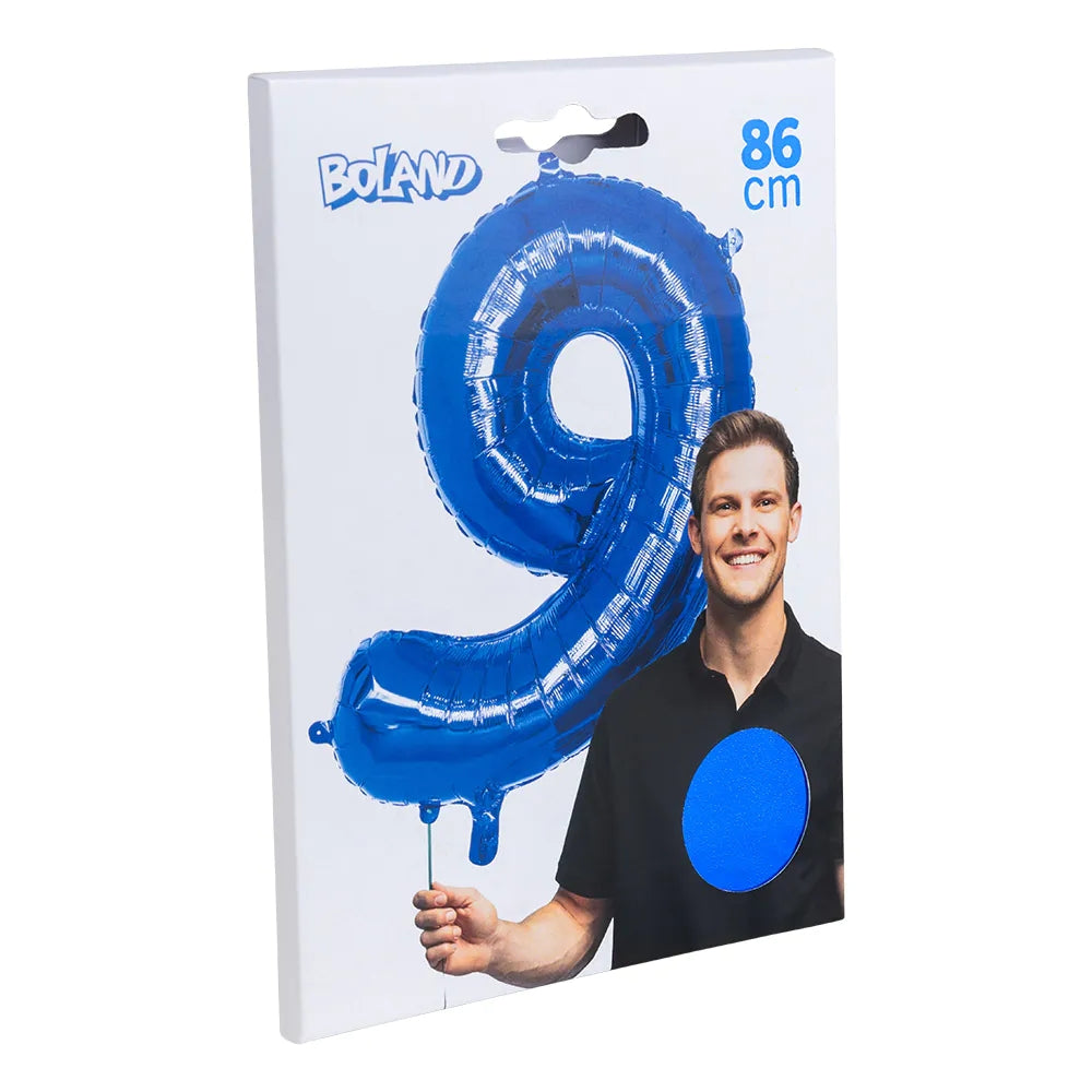 Ballon en aluminium '9' bleu