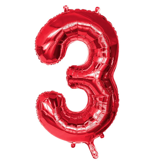 Ballon en aluminium '3' rouge