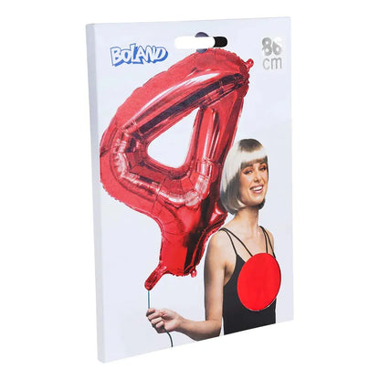 Ballon en aluminium '4' - 86 cm - Rouge