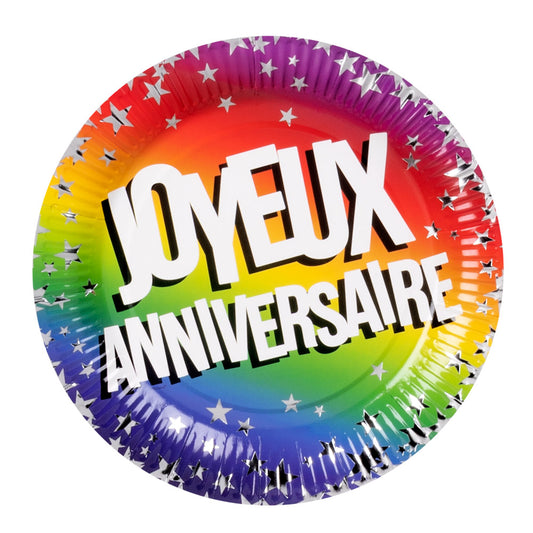 Set 6 Assiettes en papier 'Joyeux Anniversaire' (23 cm)