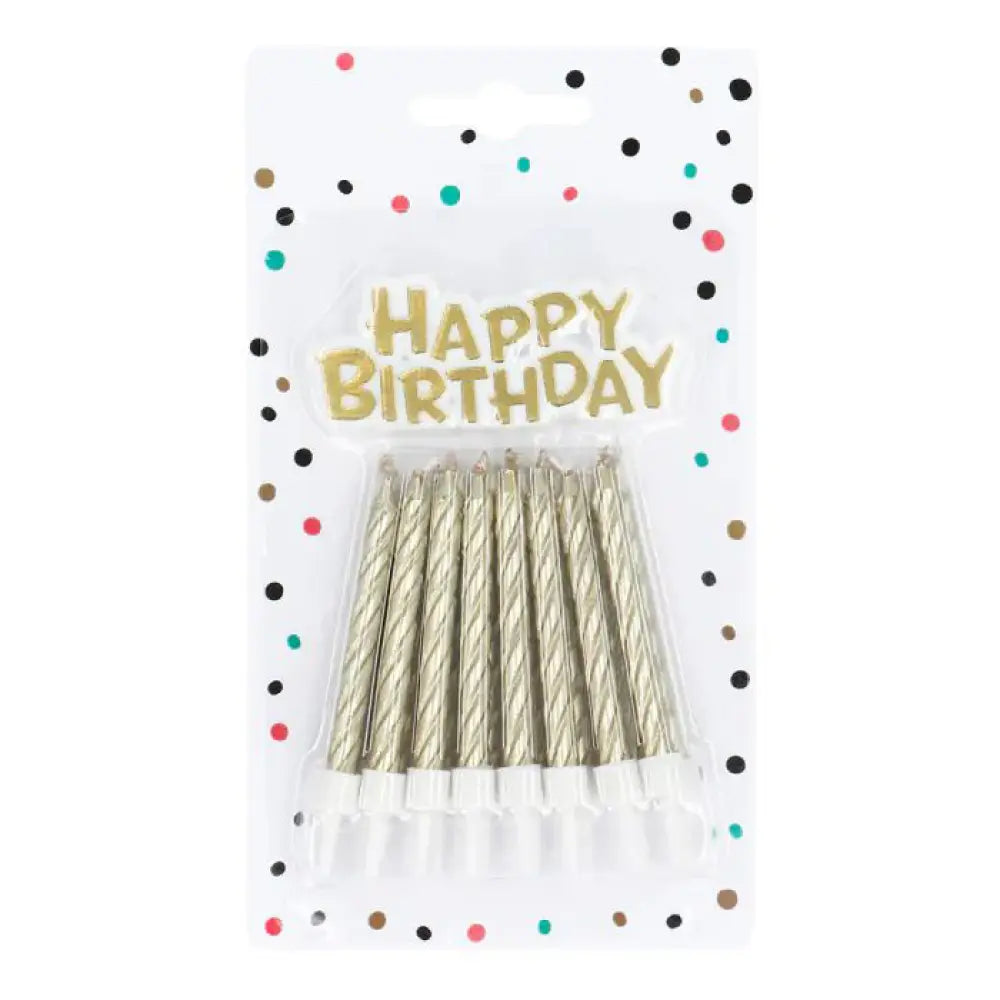 16 Bougies avec bouchon 'Happy Birthday' - Or