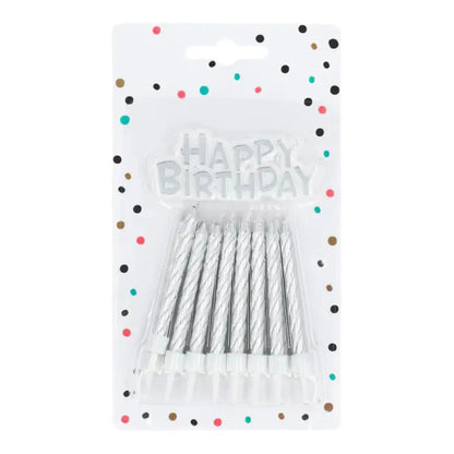 16 Bougies avec bouchon 'Happy Birthday' - Argenté