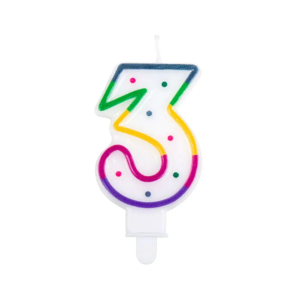 Bougie Chiffre "3" - Multicolore Points