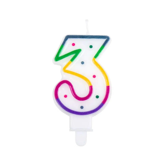 Bougie Chiffre "3" - Multicolore Points