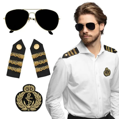Set Capitaine (lunettes, badge et épaulettes)