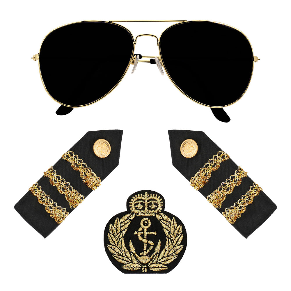 Set Capitaine (lunettes party, badge et épaulettes)