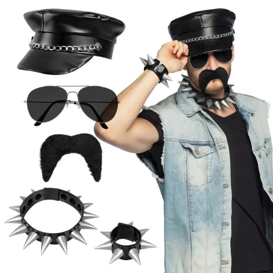 Set Rocker (casquette, lunettes, collier, bracelet et moustache)