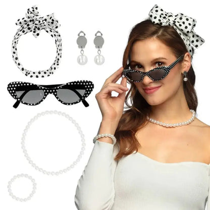 Set 50's (foulard, lunettes party, collier, bracelet, boucles d'oreilles)