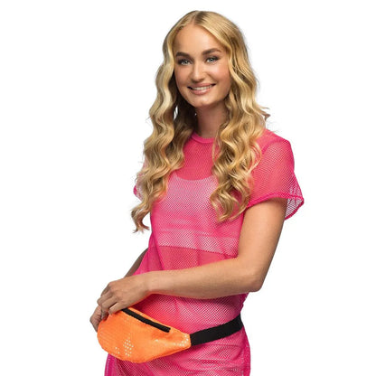 Sac banane / Sac de taille - Paillettes Sequins Orange Fluo