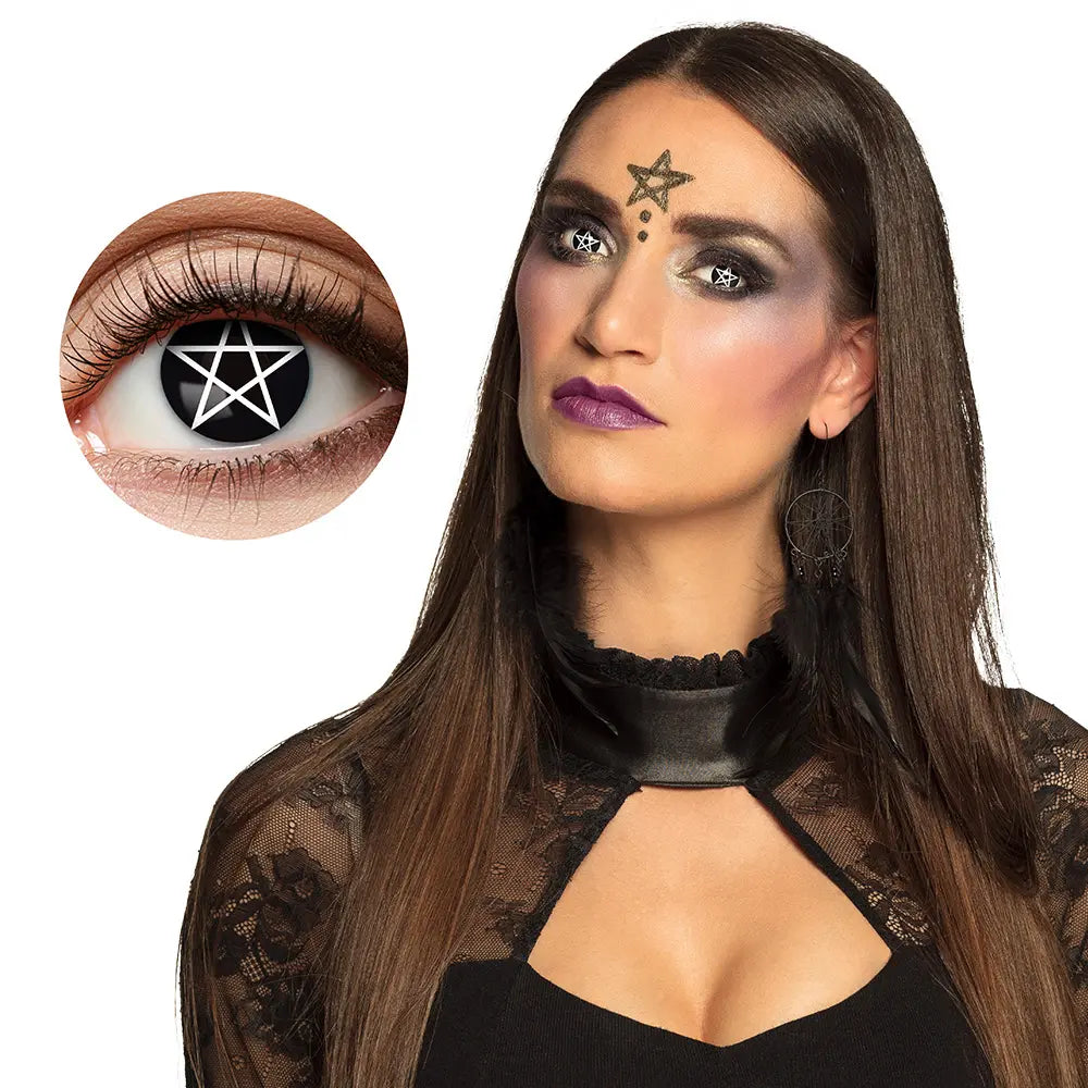 Lentilles Pentacle - Noires symbole blanc - 1 semaine