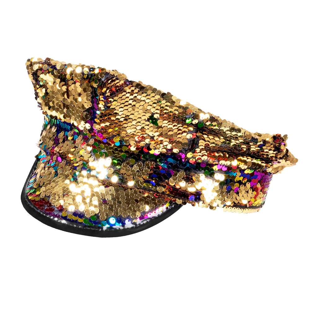 Pc. Casquette Capitaine Rainbow switch (paillettes réversibles arc-en-ciel/or)