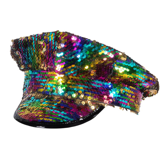 Pc. Casquette Capitaine Rainbow switch (paillettes réversibles arc-en-ciel/or)