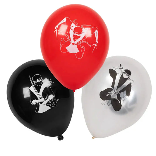 6 Ballons en latex 'Ninja' 3 couleurs double face -  Ø 25 cm