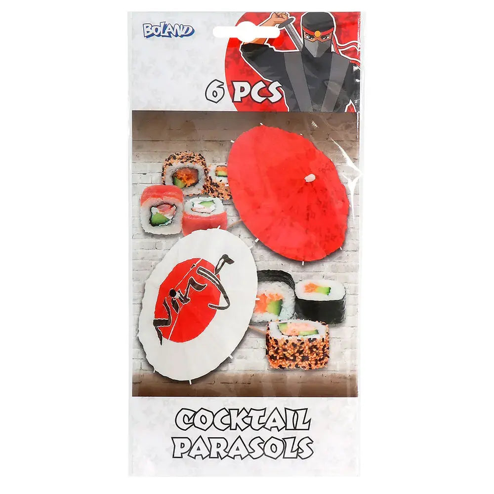 6 Mini Parasols Cocktail 'Ninja' - 2 modèles assortis - Ø 18 cm