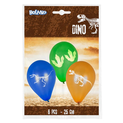 6 Ballons en latex T-Rex double face (25 cm)