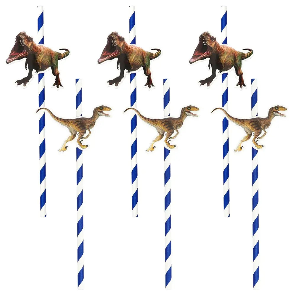 6 Pailles en Papier 20cm - T-Rex