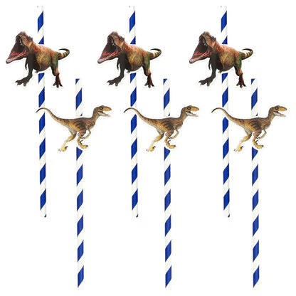 6 Pailles en Papier 20cm - T-Rex