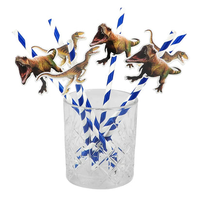 Set 6 Pailles en papier T-Rex 2 couleurs (20 cm)