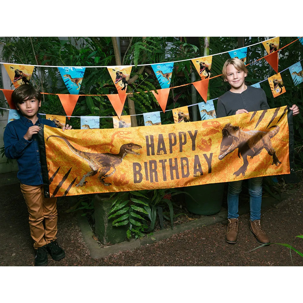 Bannière en polyester T-Rex 'Happy Birthday' (50x180 cm)