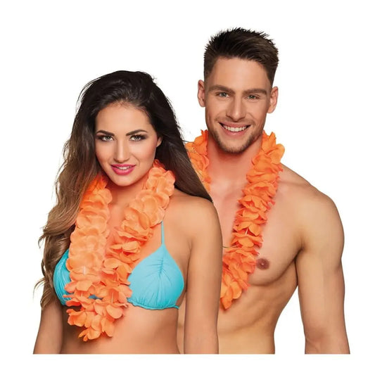 Collier Hawaïen à Fleurs - Orange Fluo