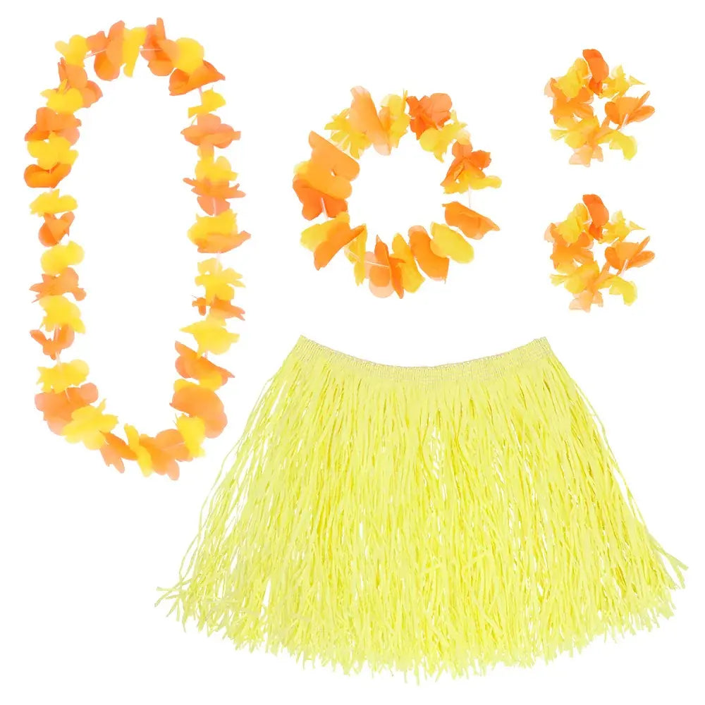 Set Hawaïen Kalia - 1 collier + 1 bandeau + 2 bracelets + 1 jupe (Coloris au choix)