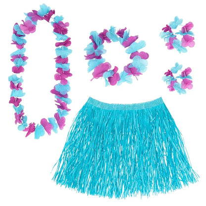 Set Hawaïen Kalia - 1 collier + 1 bandeau + 2 bracelets + 1 jupe (Coloris au choix)