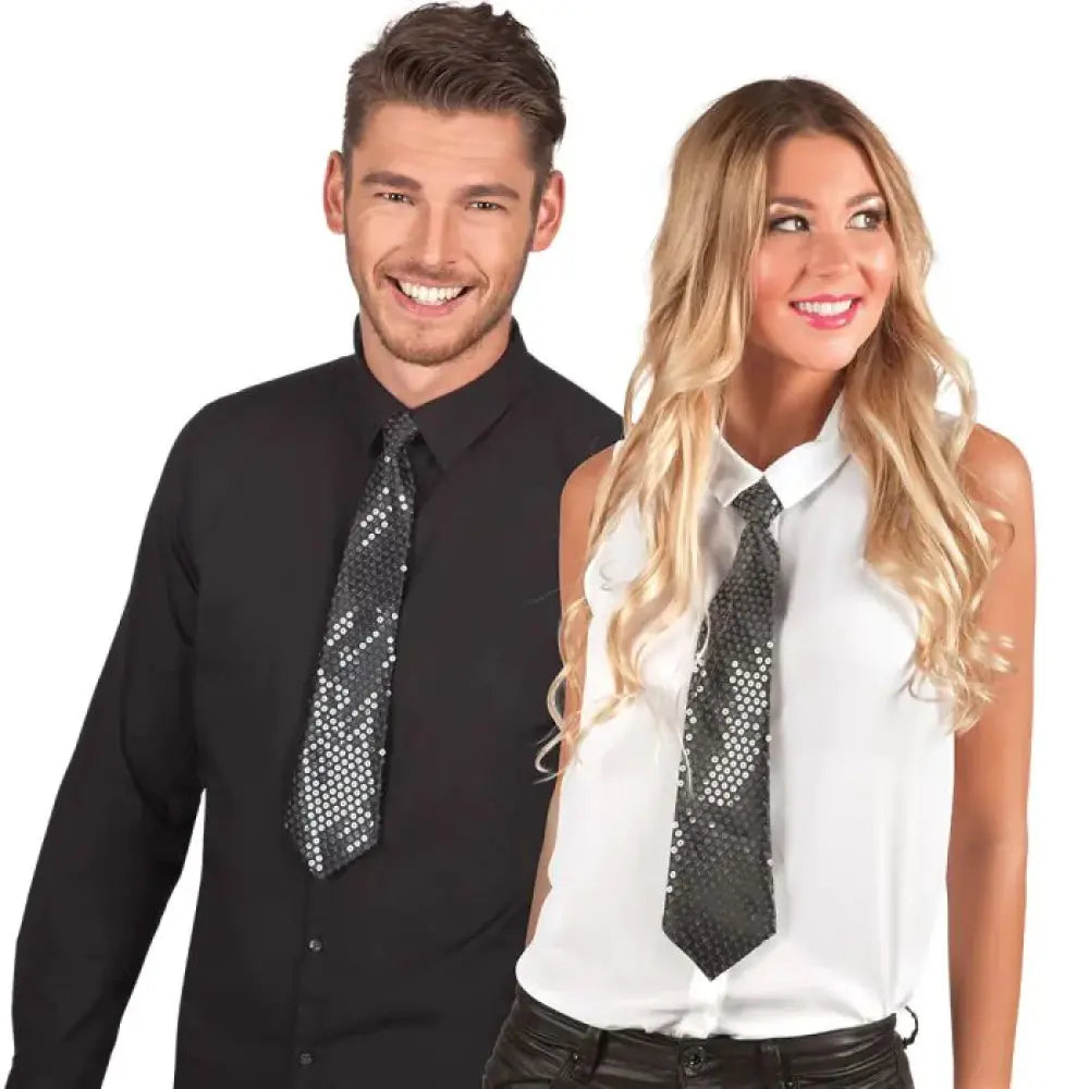 Cravate avec Elastique - Sequins Noir (40 cm)