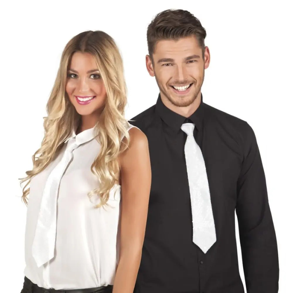 Cravate avec Elastique - Sequins Blanc (40 cm)