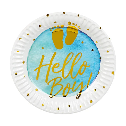 6 Assiettes en Papier D18cm - 'Hello Boy!'