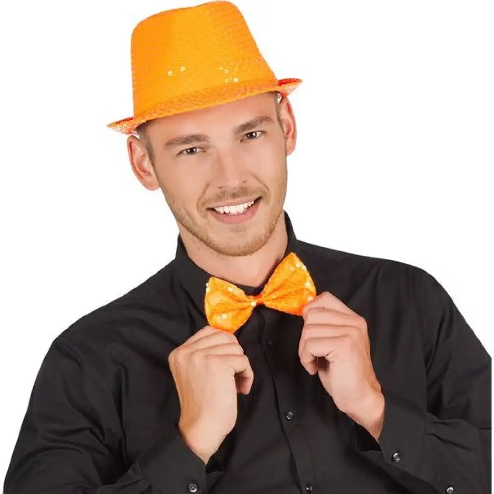 Nœud Papillon Sequins Orange Fluo
