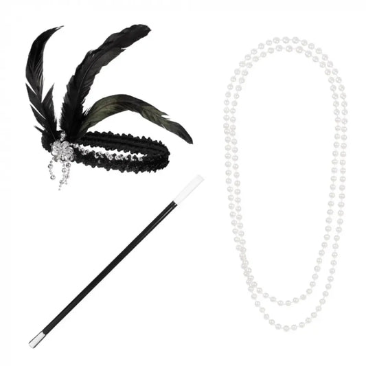 Set Flapper noir - x1 bandeau, x1 collier, x1 fume cigarette