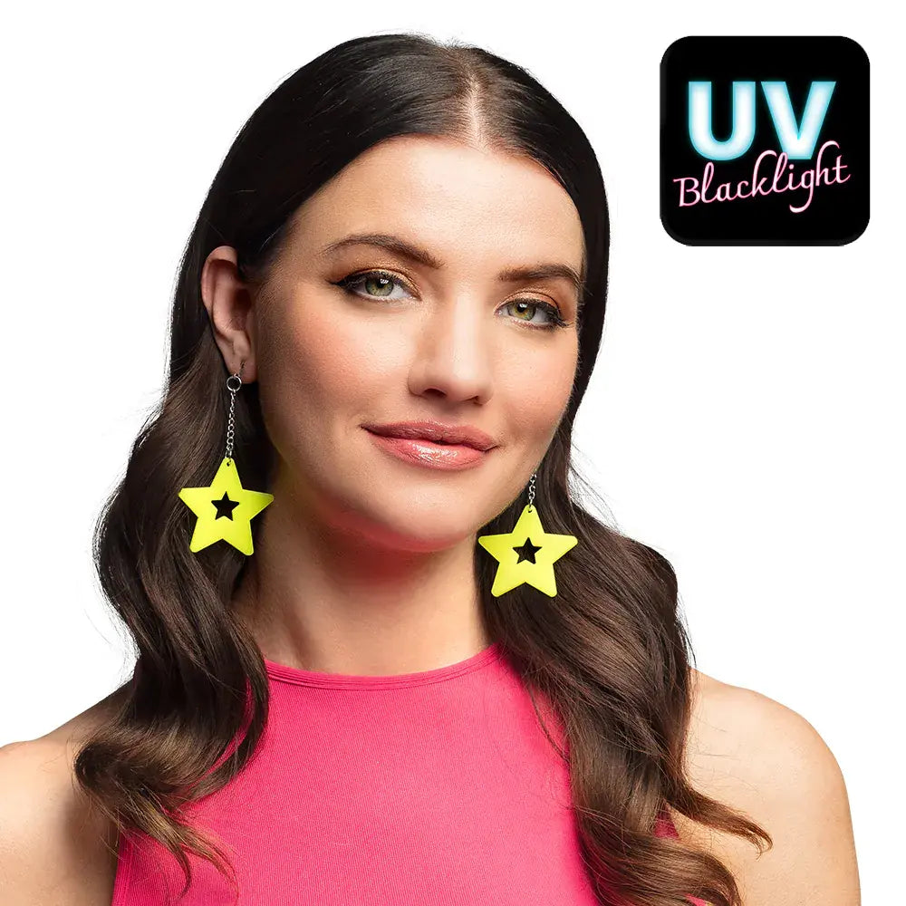 Paire Pendants d'Oreille Etoile Jaune Fluo UV