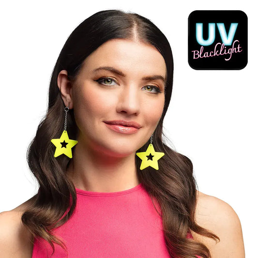 Paire Pendants d'Oreille Etoile Jaune Fluo UV
