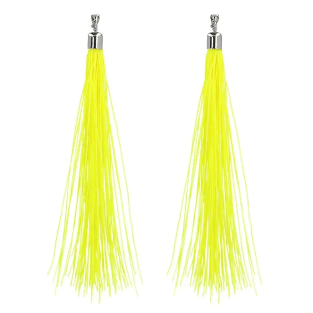 Paire de Pendants d'Oreille ''Festival'' Jaune Fluo (20 cm)