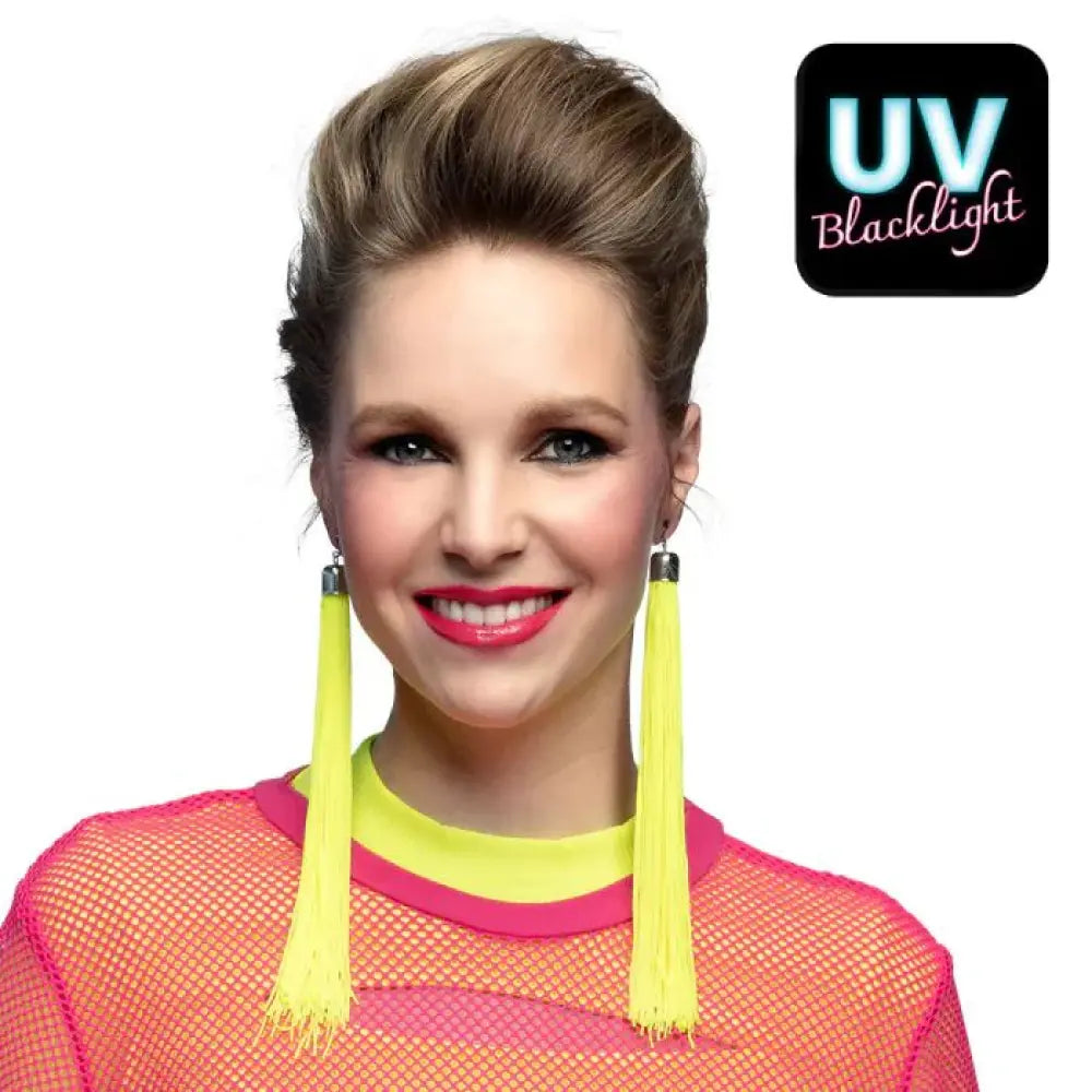 Paire de Pendants d'Oreille ''Festival'' Jaune Fluo (20 cm)