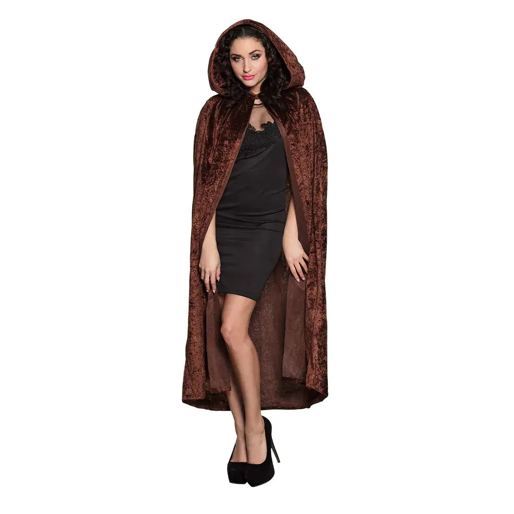 Cape à Capuche - Luxe Velours - Marron - 170 cm