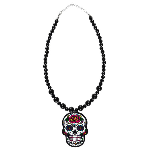 Collier de Perles avec Pendentif Tête de Mort