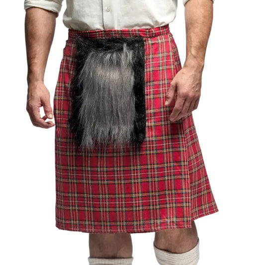 Kilt Ecossais Rouge Homme avec Sacoche - Taille Unique