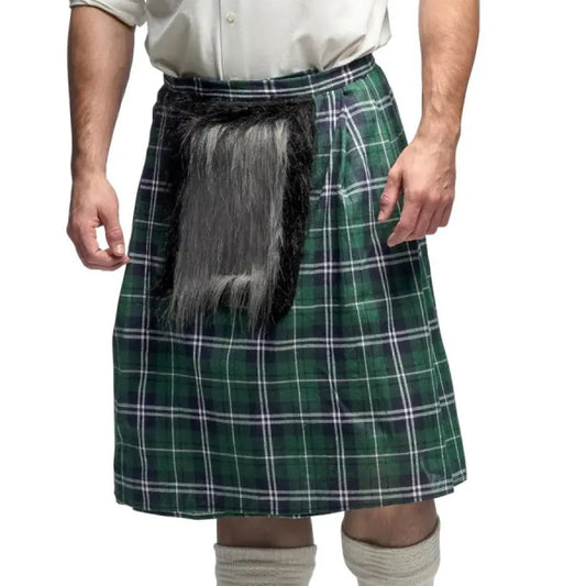 Kilt Ecossais Vert Homme avec Sacoche - Taille Unique