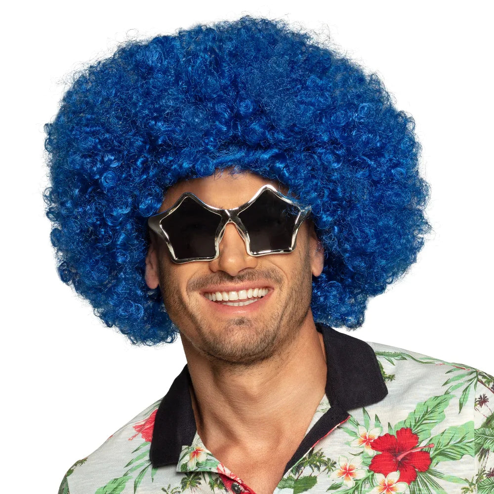 Perruque Afro Bleu