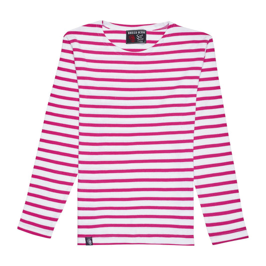 Marinière mixte 100% Coton épais BIO - BLANC/FUCHSIA 2XL