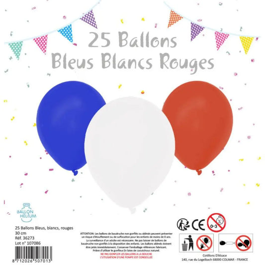 25 Ballons Bleu Blanc Rouge "France" - Ø 30cm