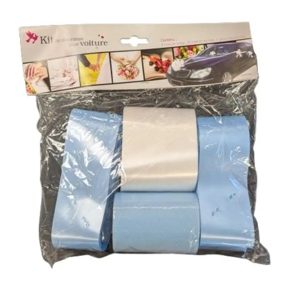 Kit Déco Voiture - Ciel - 6 Nœuds à Tirer, 20m de Tulle et 1 Gros Nœud à Tirer