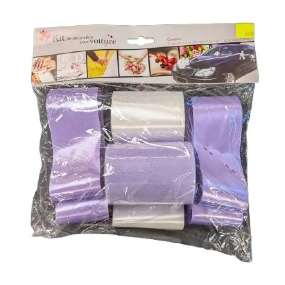 Kit Déco Voiture - Mauve - 6 Nœuds à Tirer, 20m de Tulle et 1 Gros Nœud à Tirer