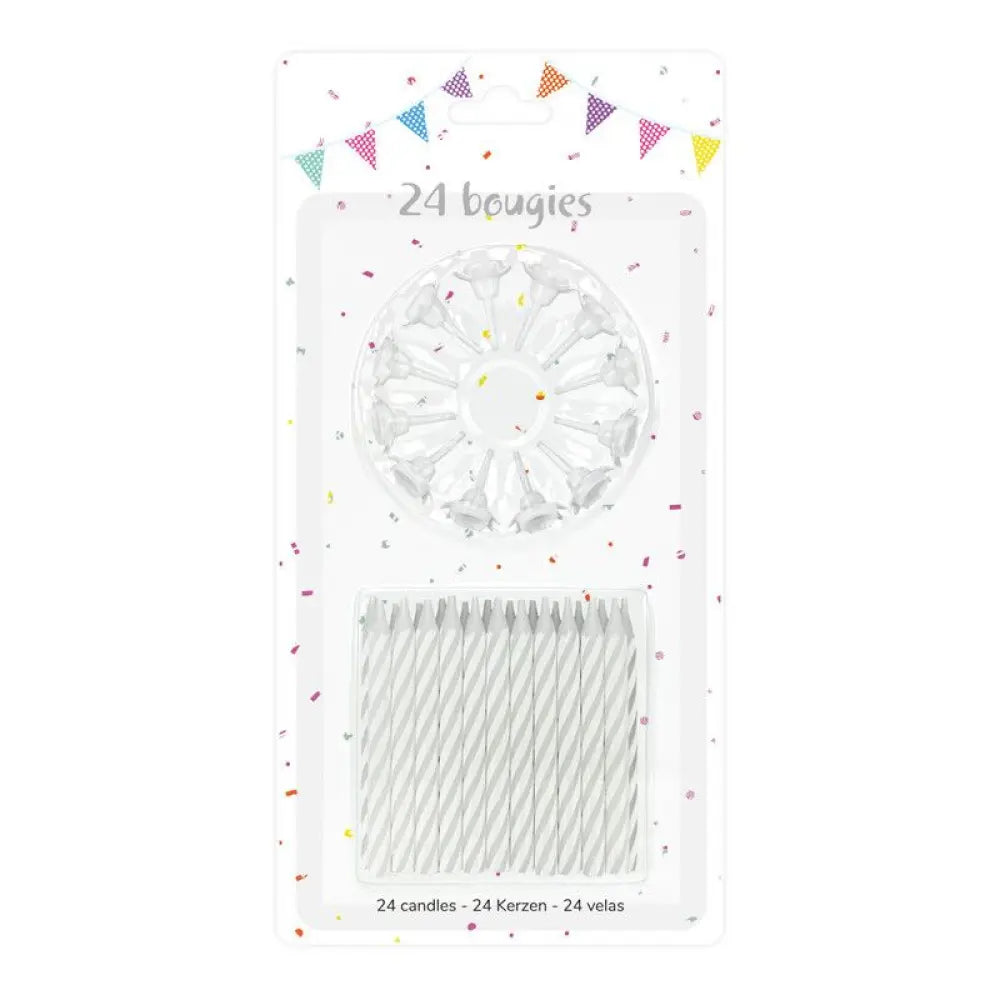 24 Bougies blanches, 6 cm avec 12 supports.