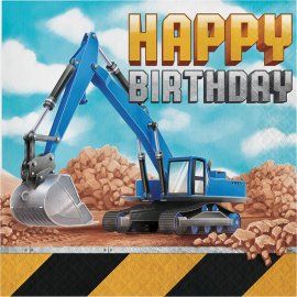 16 Serviettes en Papier 2plis - ''Big Dig Construction Birthday''