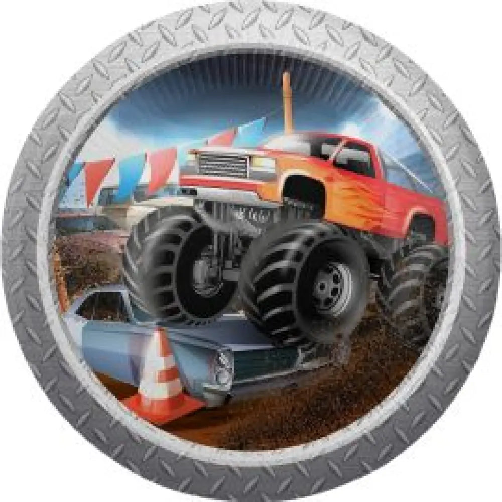 8 Assiettes en Carton D23cm - Monster Truck Rallye