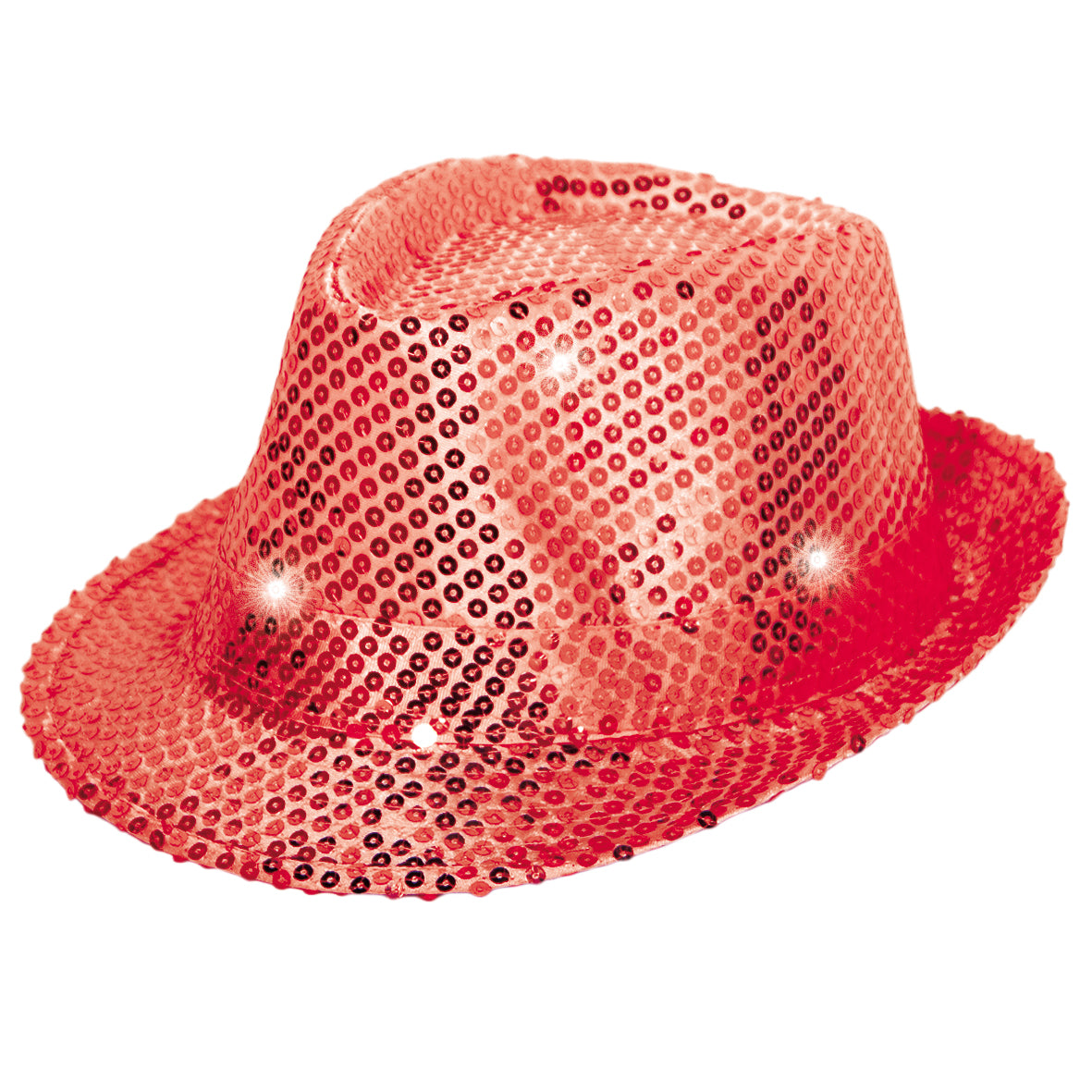 Chapeau Trilby Rouge avec Lampes LED et Paillettes