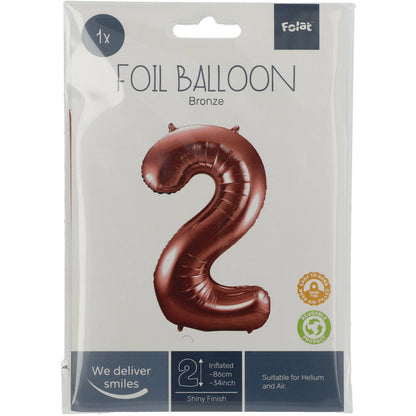 Ballon aluminium Chiffre 2 Bronze - 86 cm